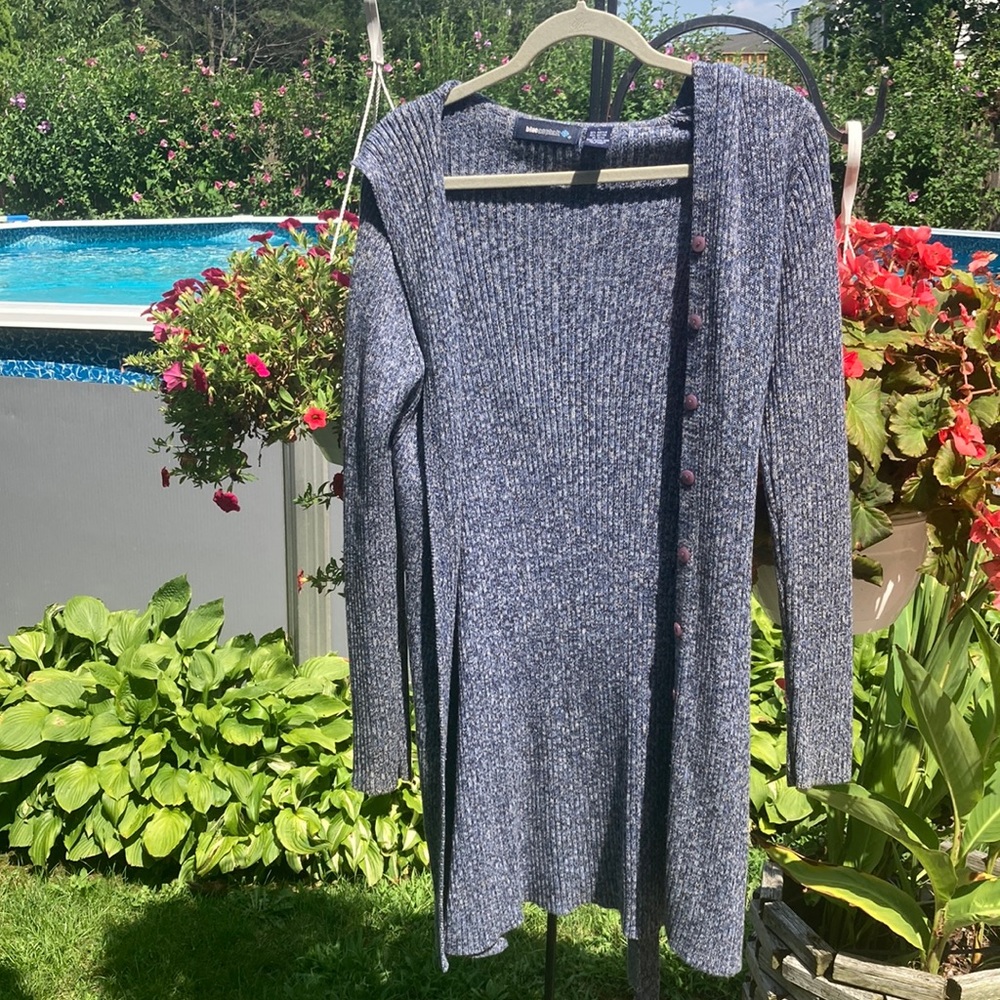 Blue asphalt - L blue and white duster with a hood and tie closure